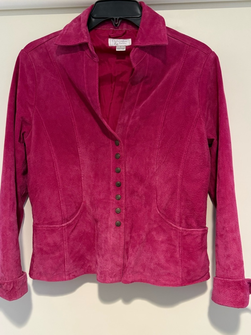 Christopher & Banks pink suede vintage leather coat, size small